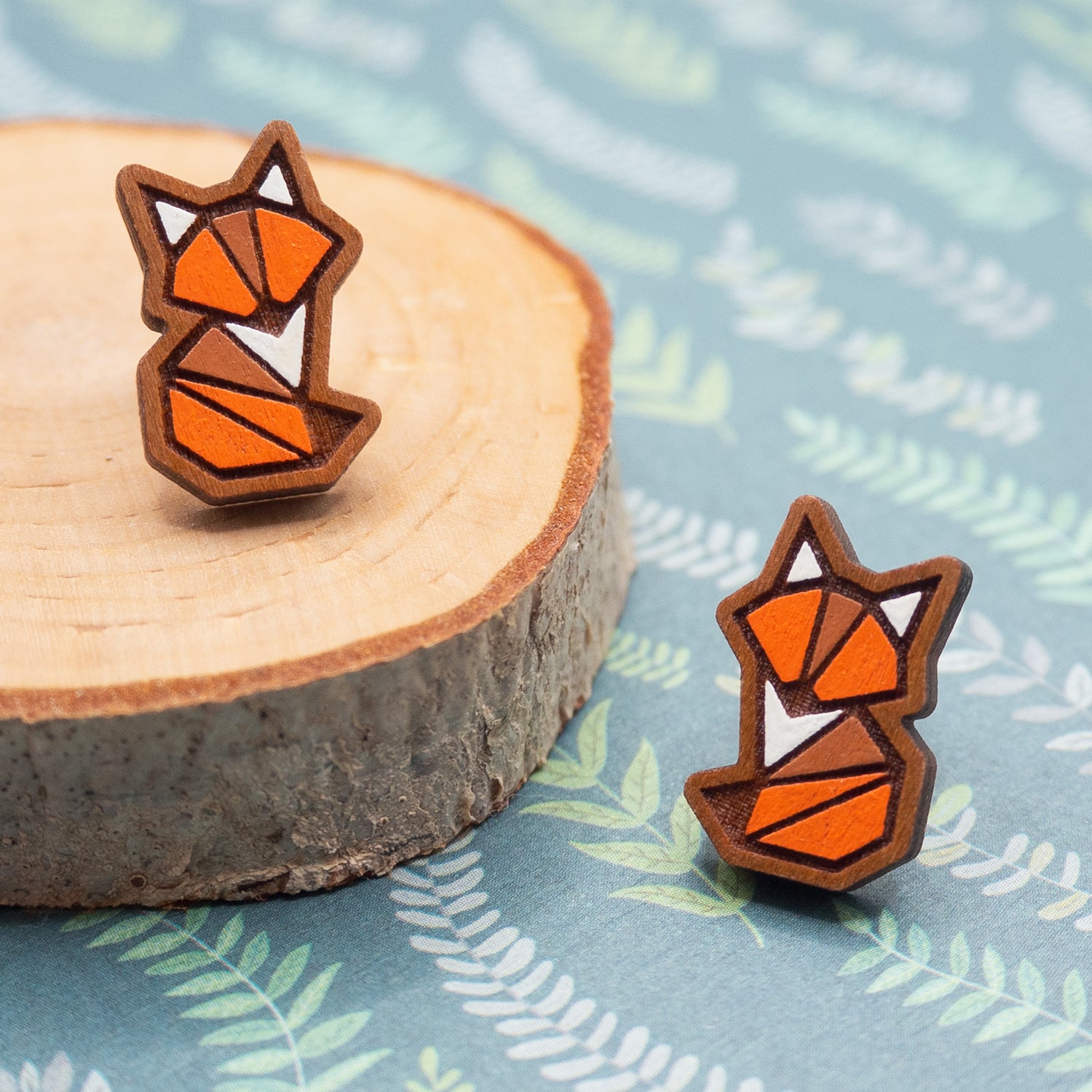 Hand painted wooden stud earrings