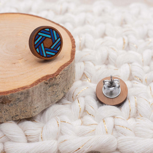 Knots of blue painted stud earrings unique