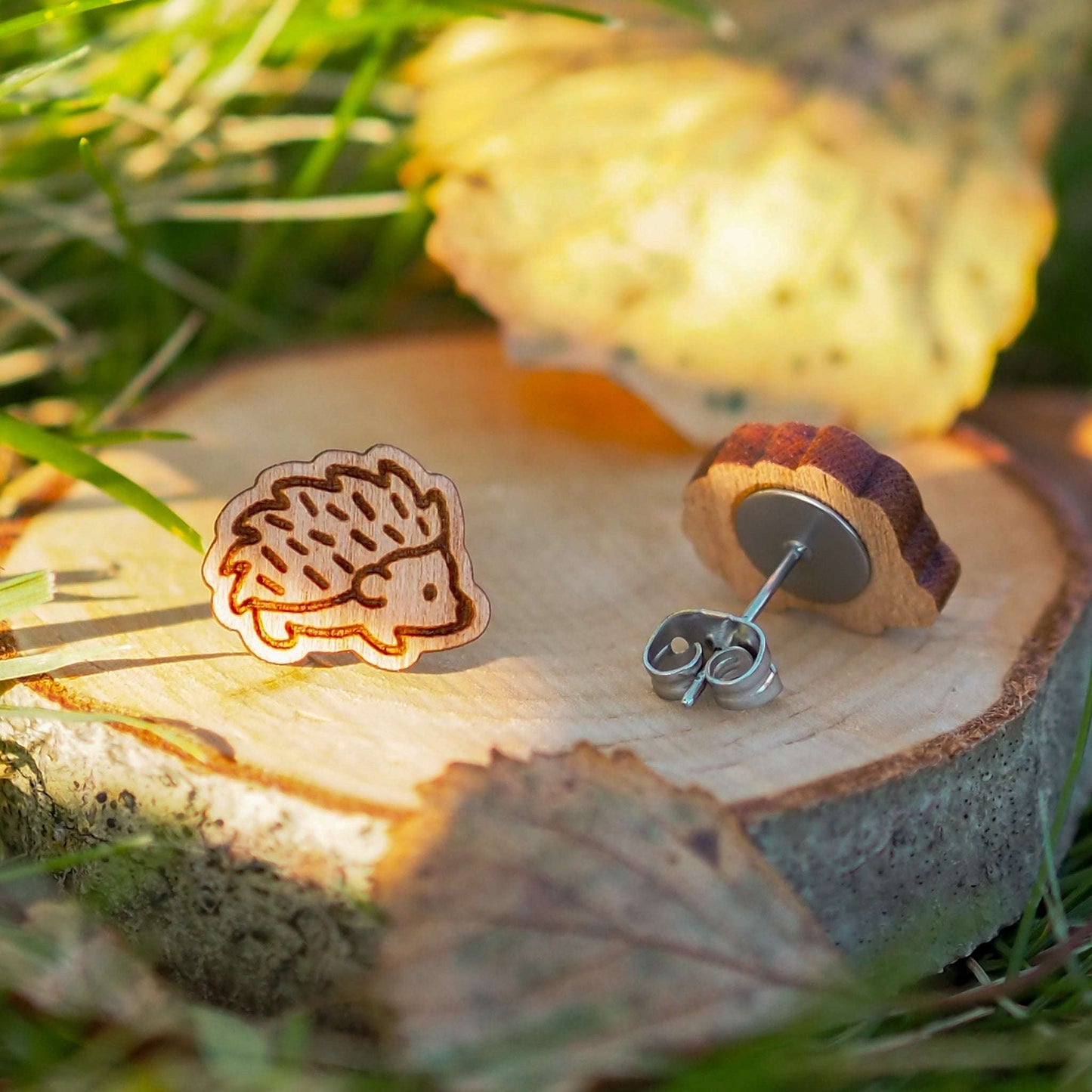 Hedgehog stud earrings, hand painted made on The Isle of Skye