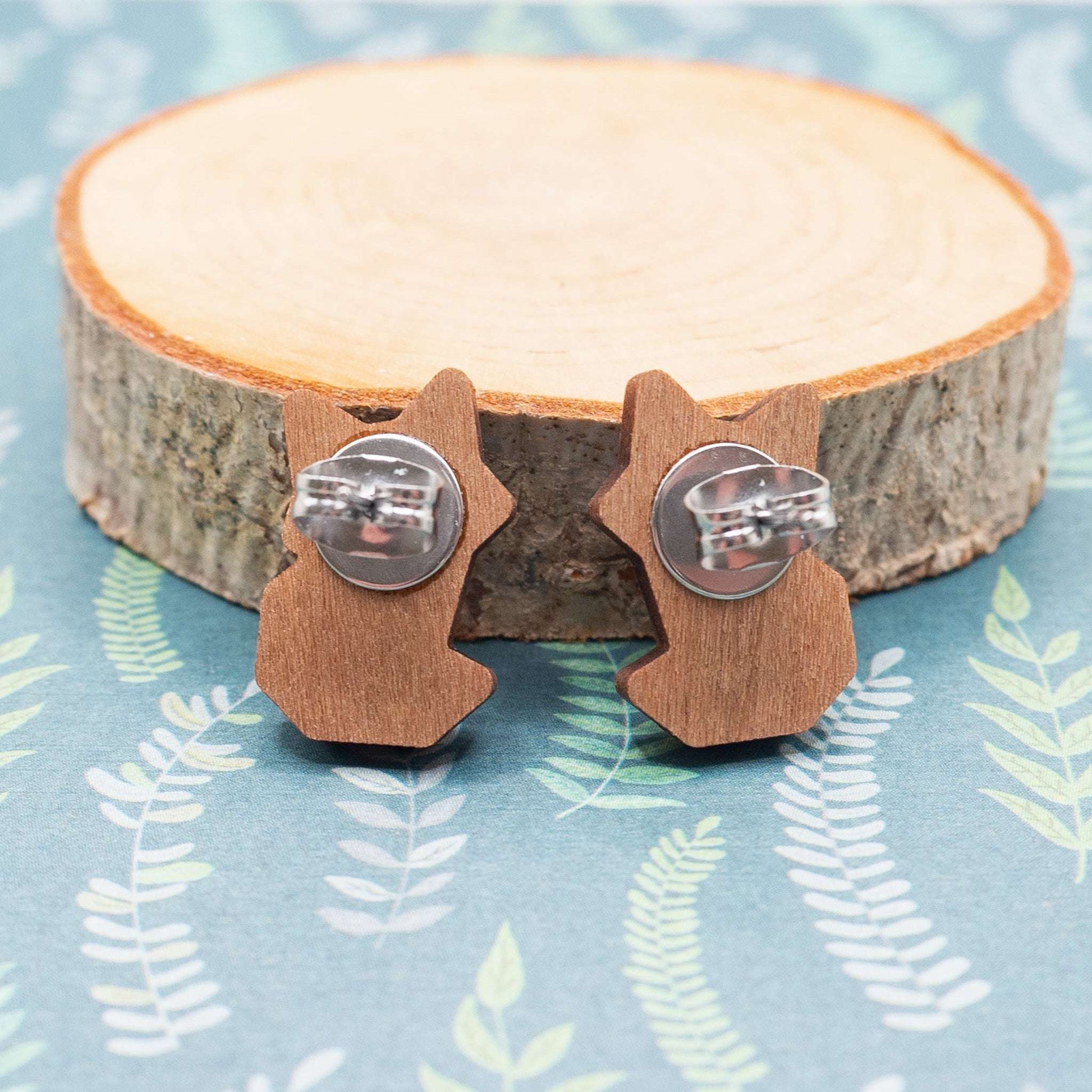 Cherry wood hand painted fox stud earrings