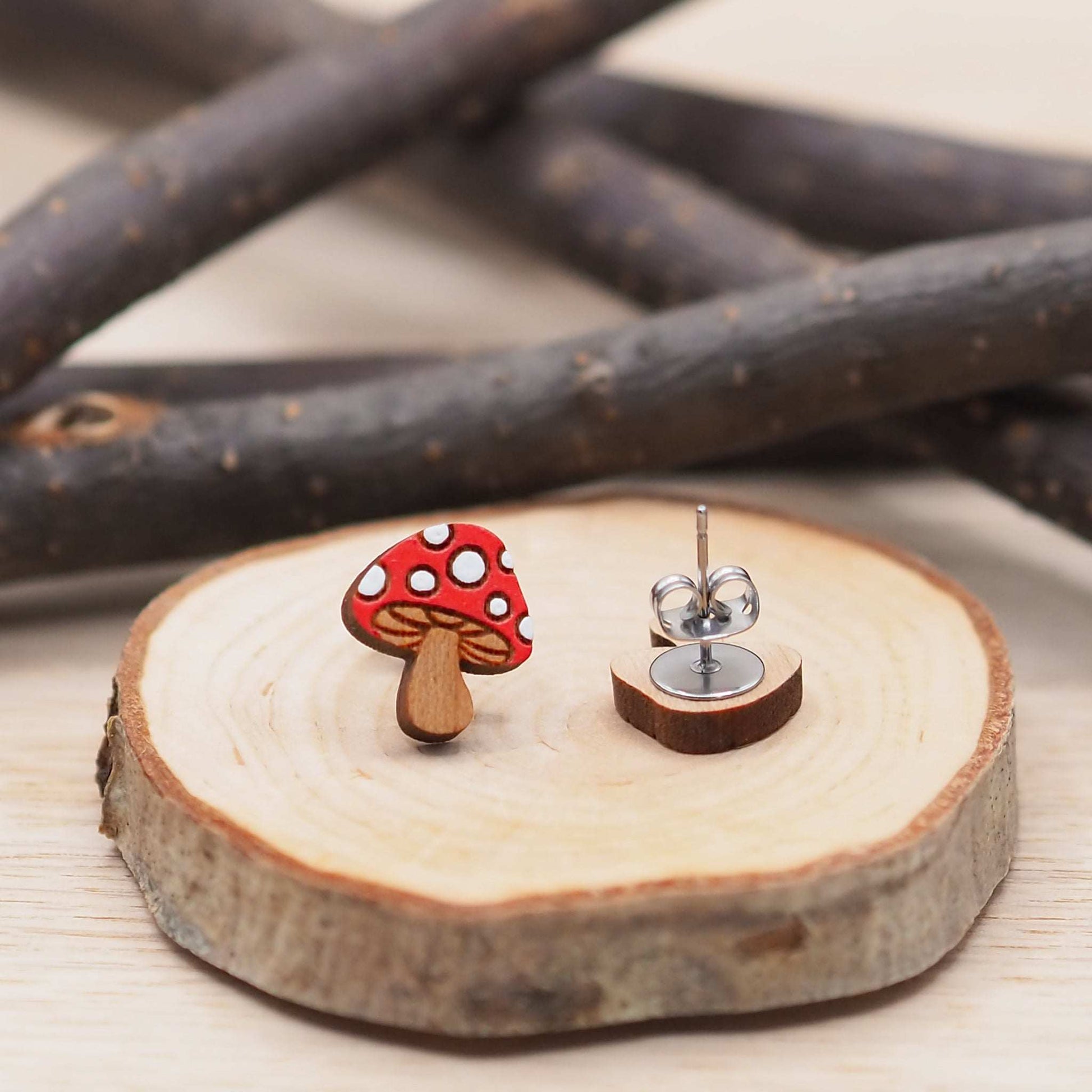 Mushroom stud earrings, cute, quirky, different, unusual gift