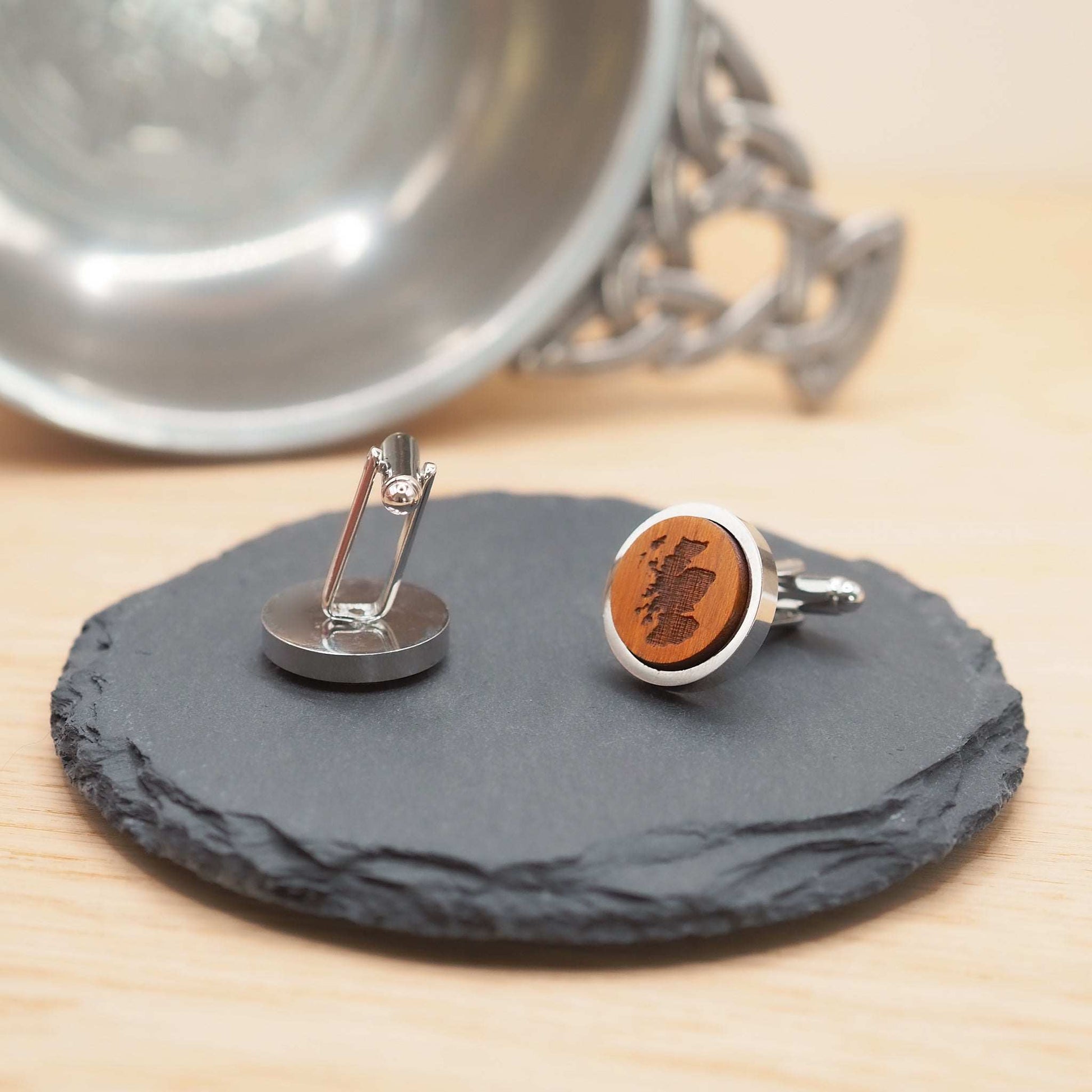 Scotland outline wooden cufflinks, Scottish gift for any occasion.