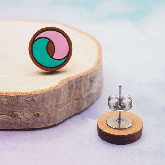 Pink and turquoise swirl painted stud earrings