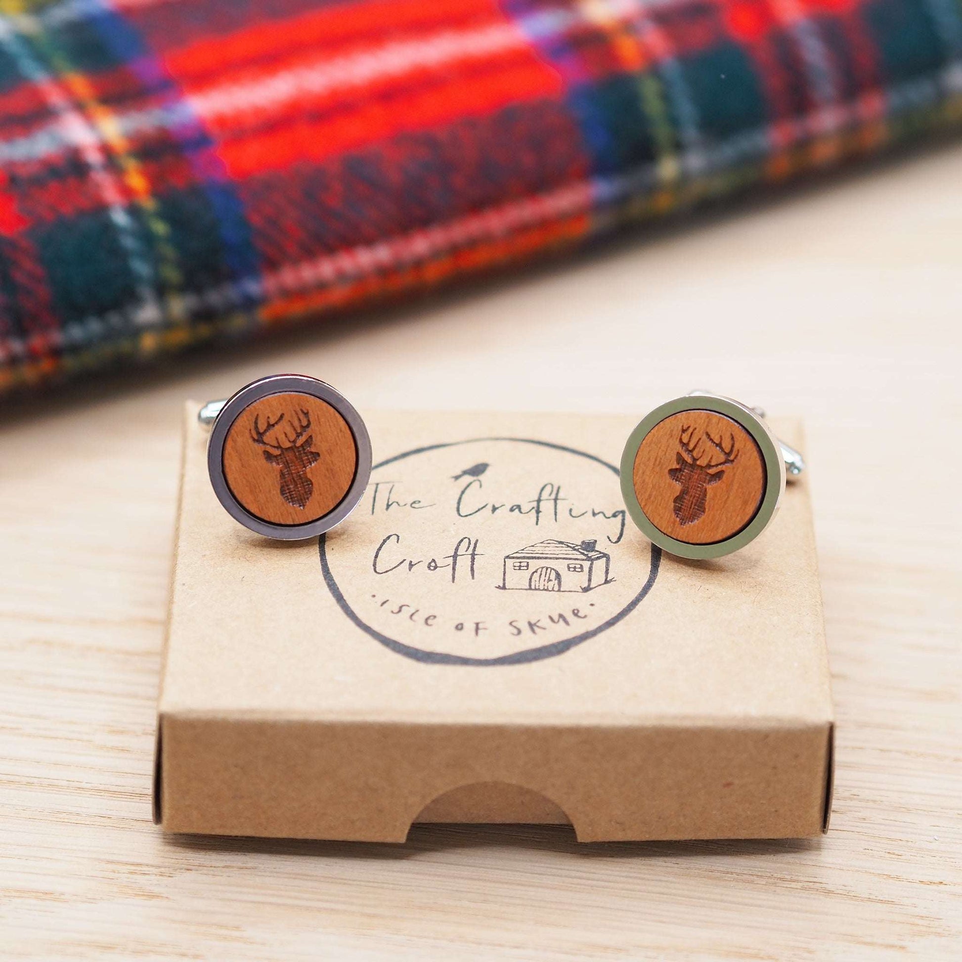 Stags head wooden cufflinks, eco-friendly wedding gift