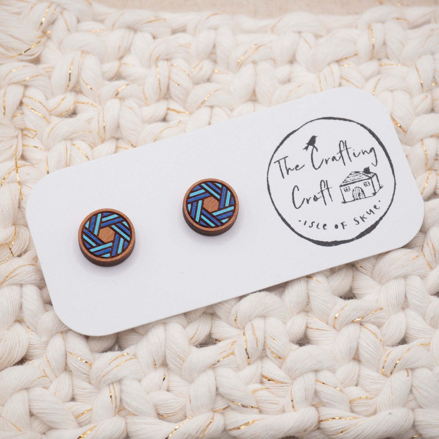 Statement stud earrings Knots of blue painted stud earrings