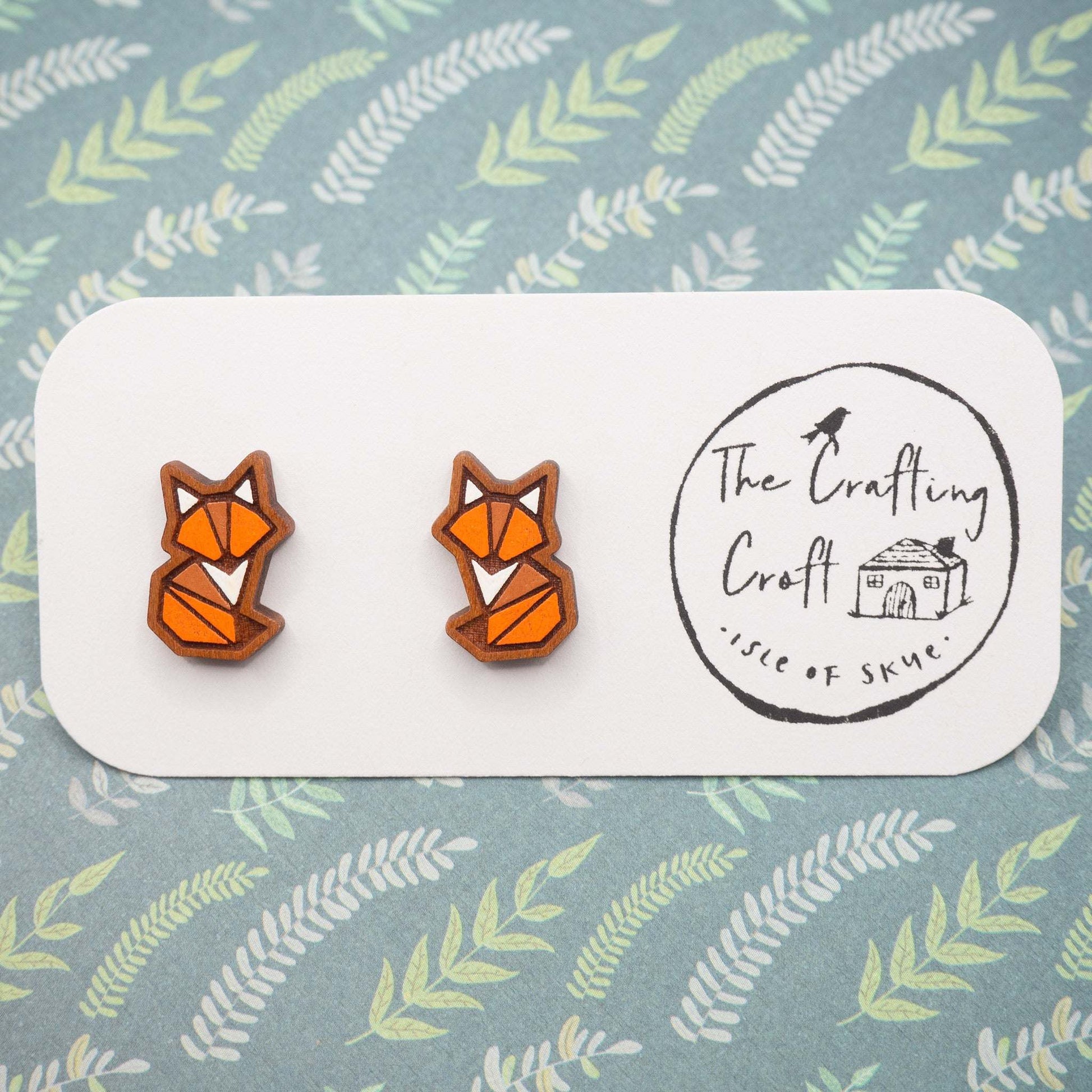 Crafty fox painted stud earrings by the Crafting Croft