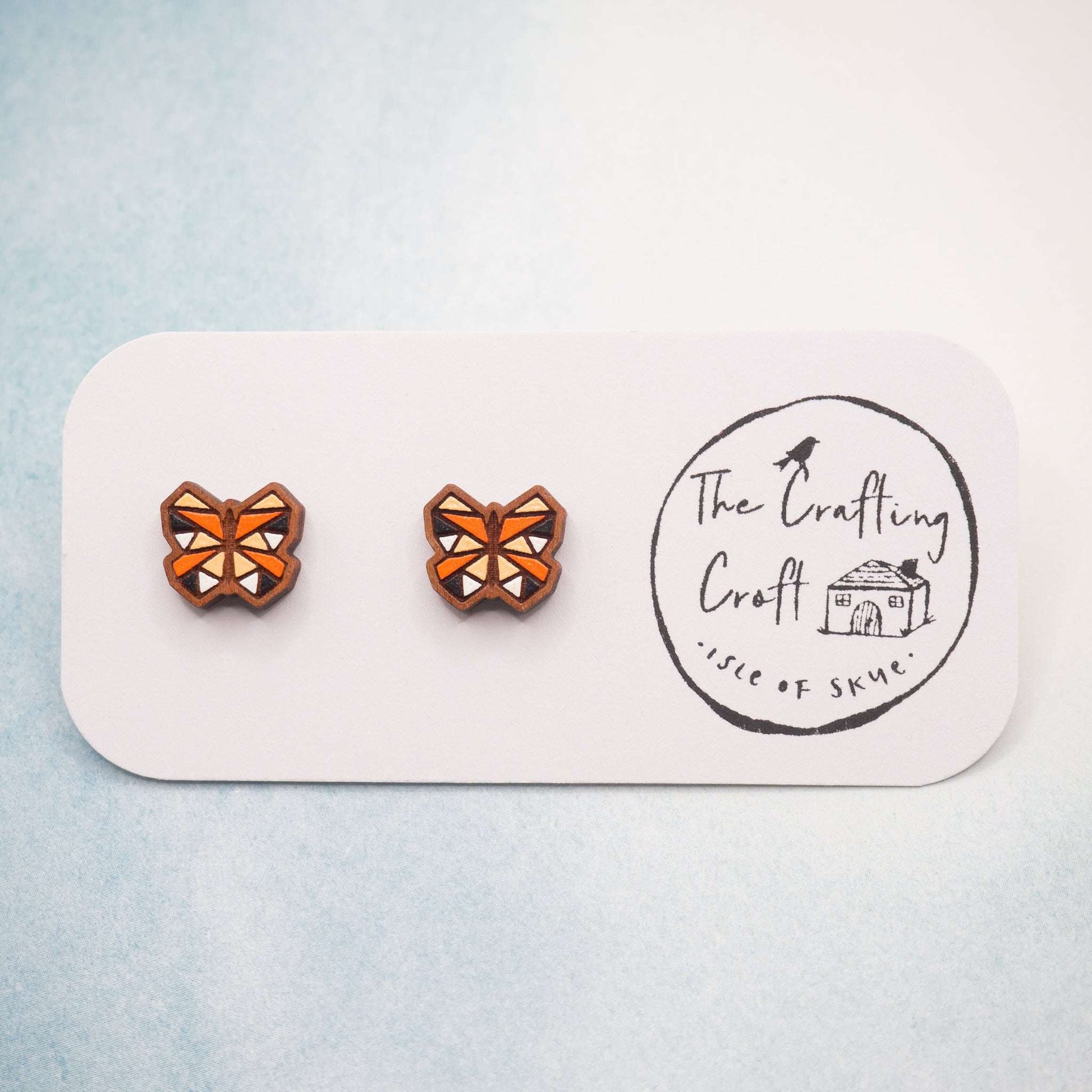 Orange butterfly painted stud earrings for someone special