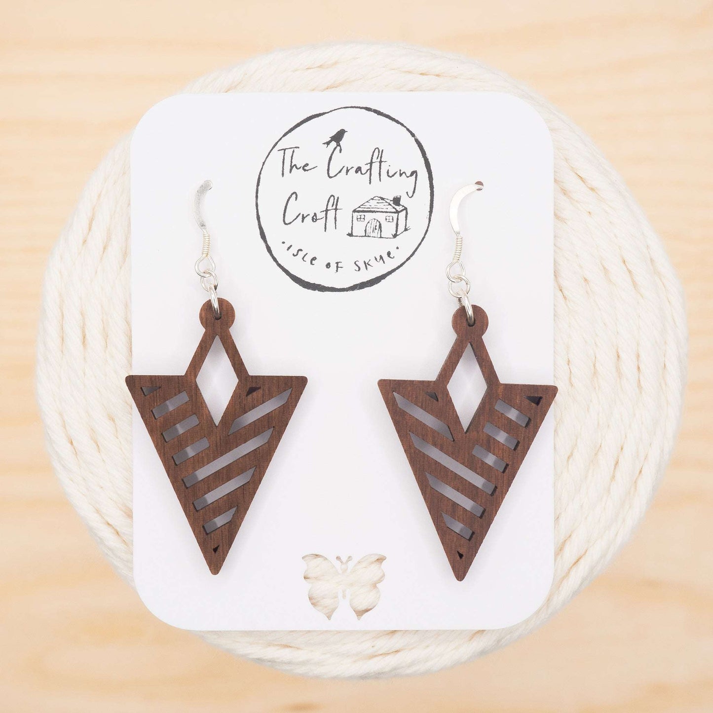 Chevron triangle drop earrings laser cut and made on The Isle of Skye