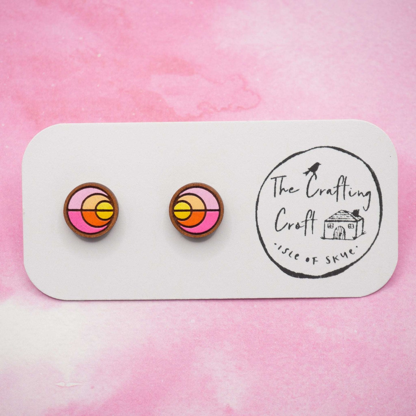 Sunset inspired painted stud earrings with surgical steel backs and hand made