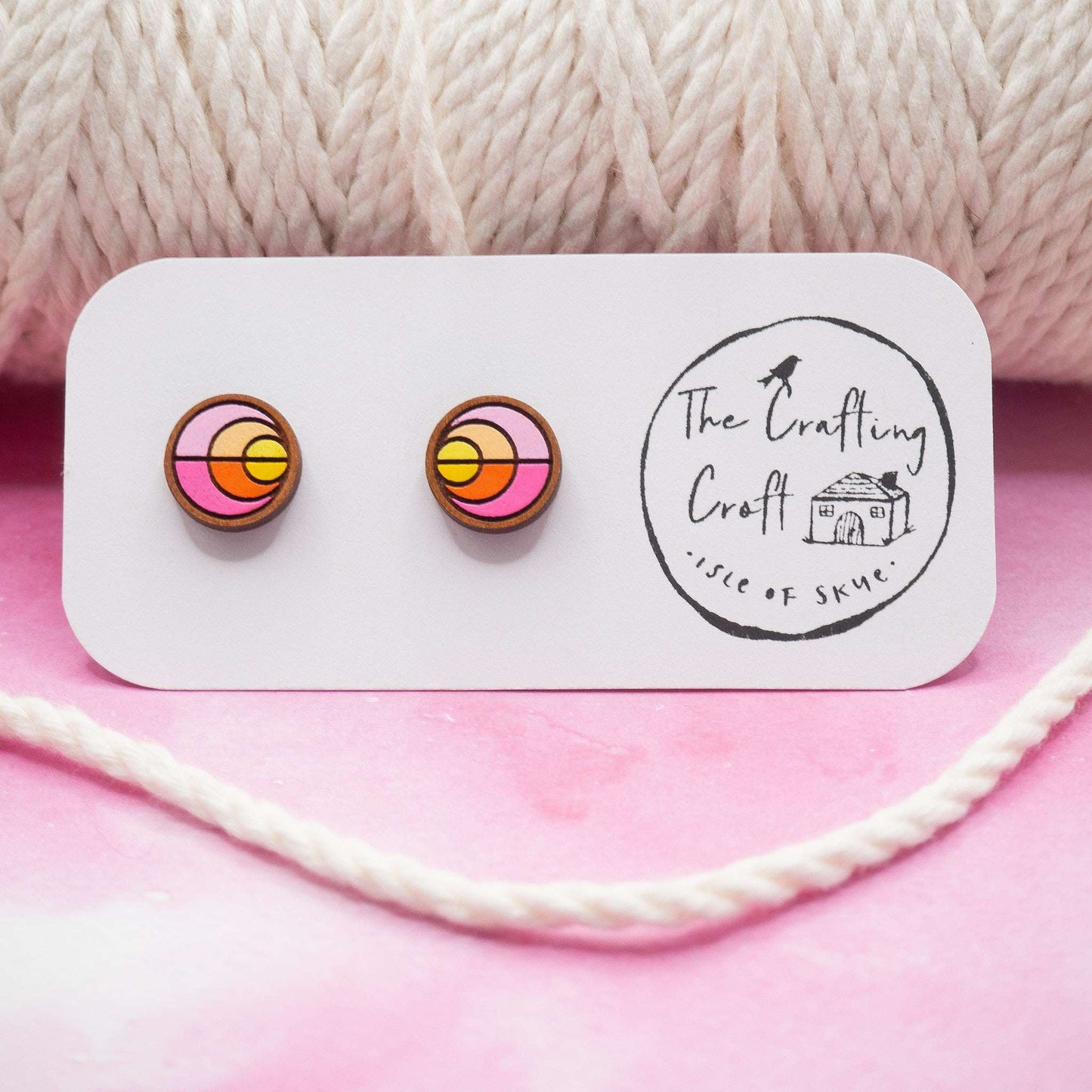 Sunset inspired painted stud earrings hand made on Skye