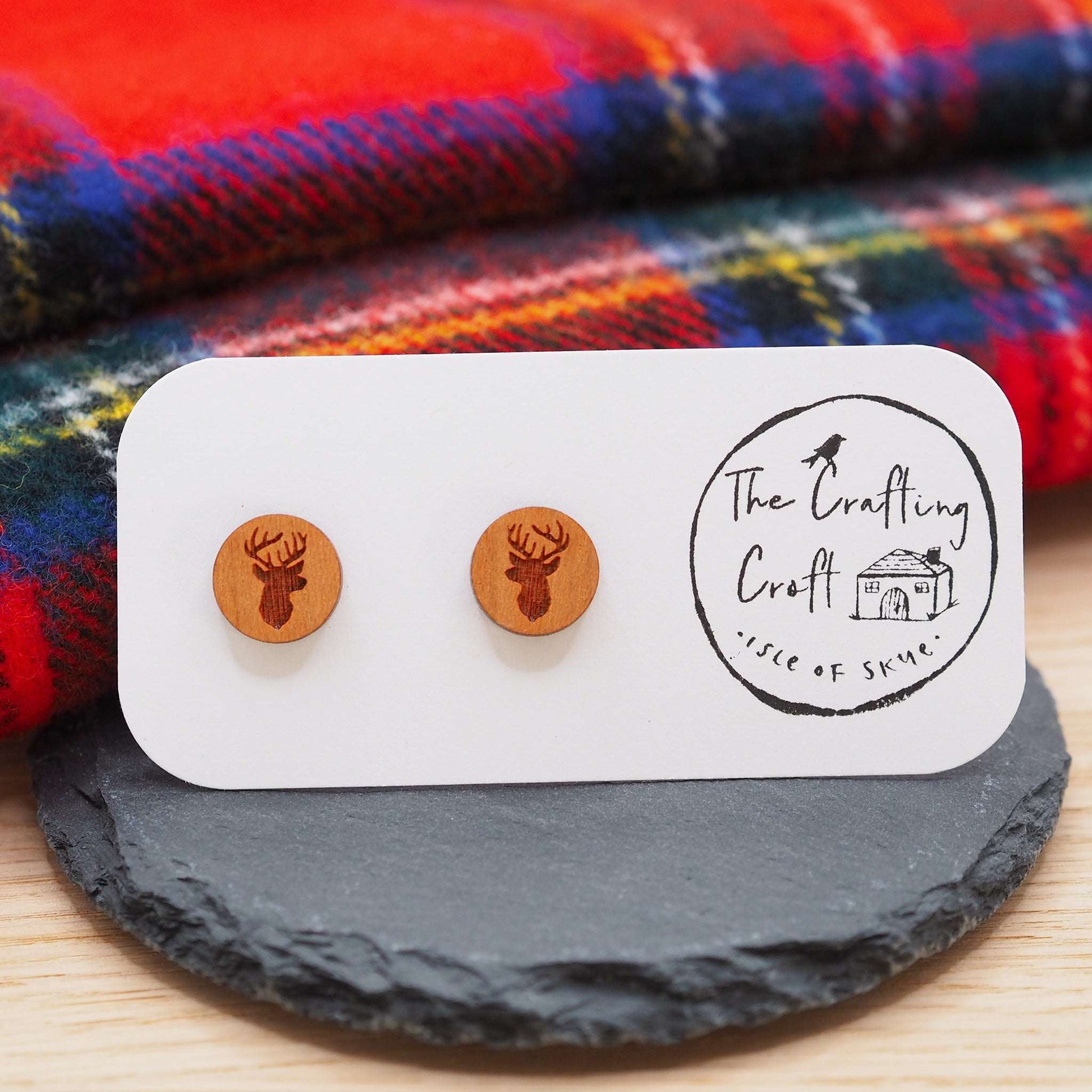 Scottish inspired Stag head stud earrings made on Skye