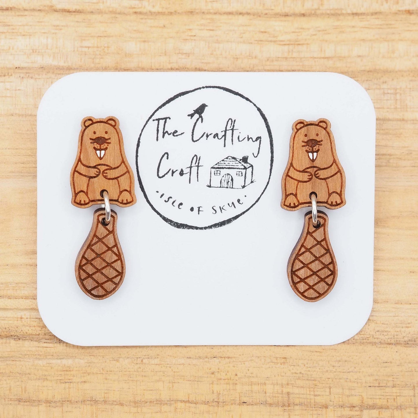 Buy beaver earrings in cherry wood