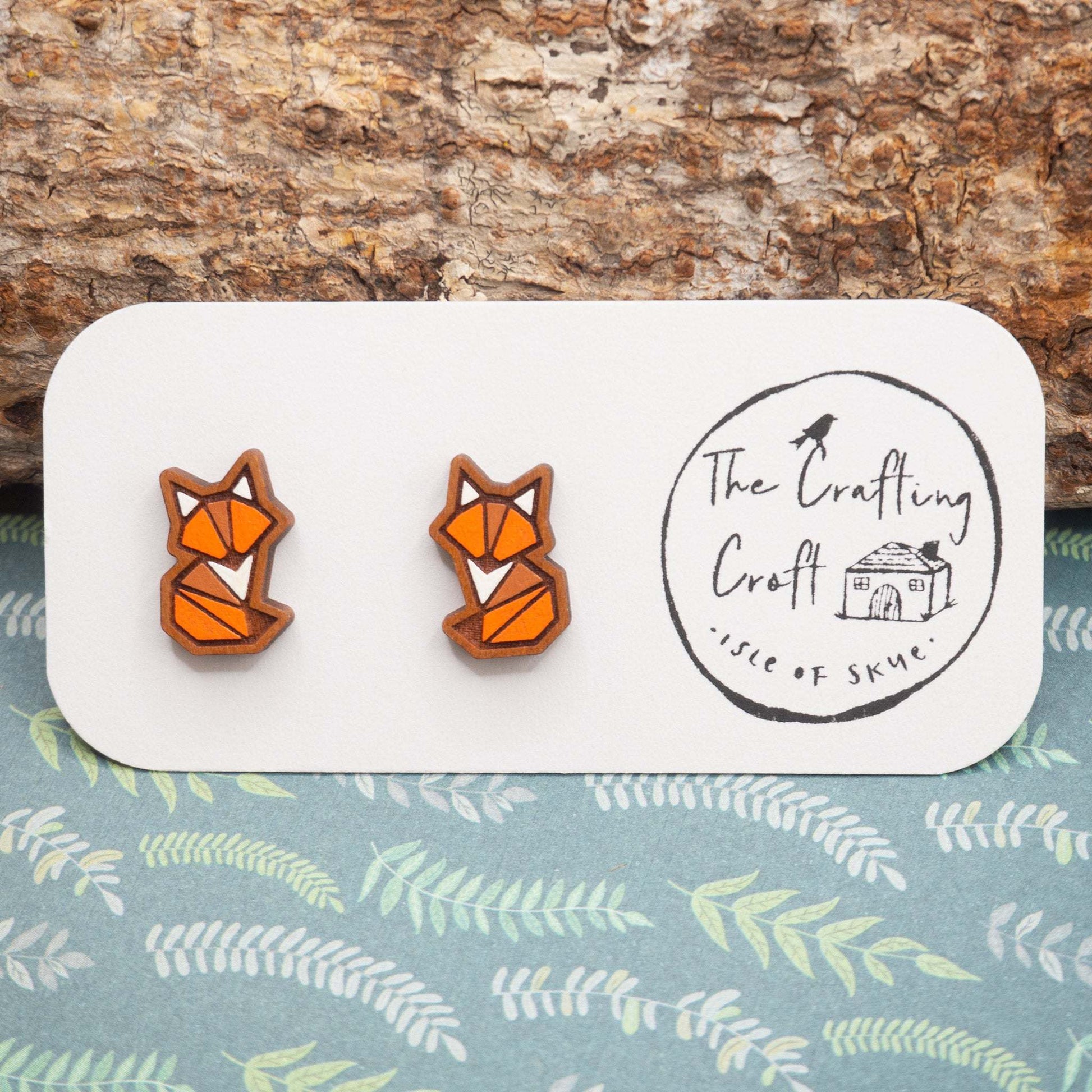 Quirky, unique, fox stud earrings and hand painted