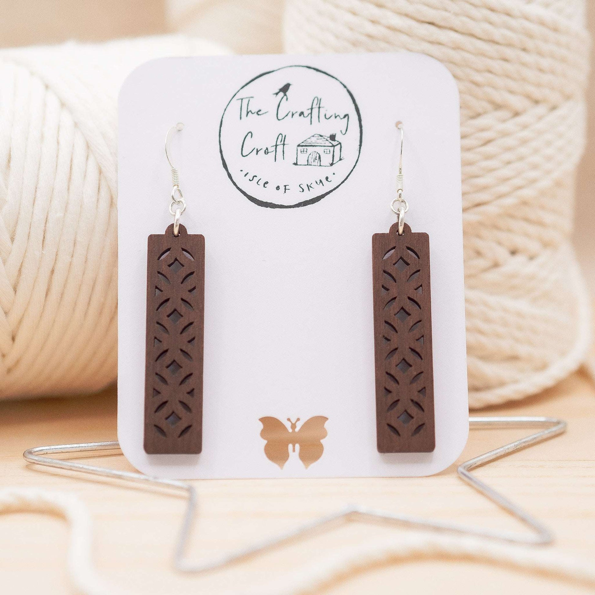 Geometric lattice drop earrings made on the Isle of Skye