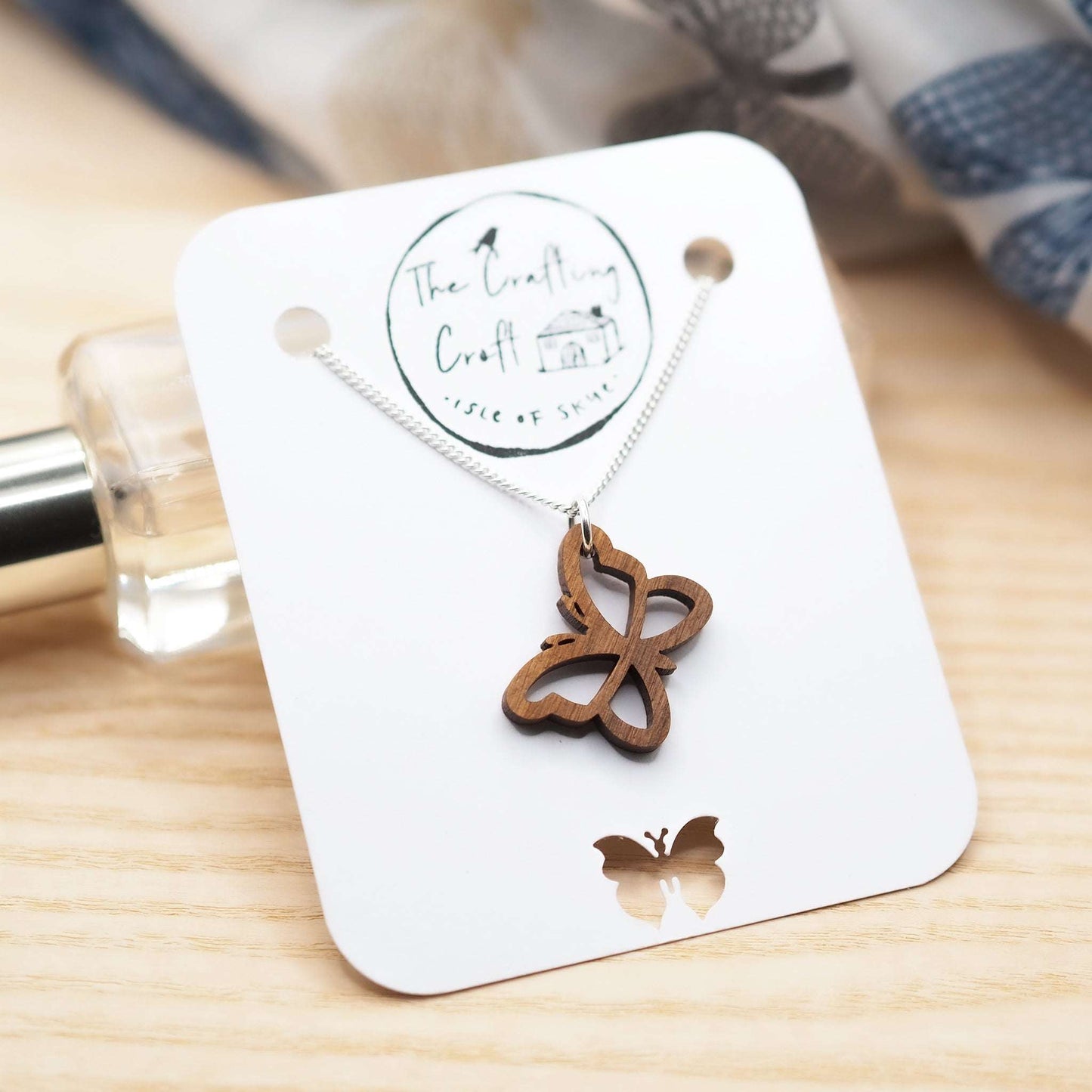 Solid walnut wood laser cute butterfly outline pendant