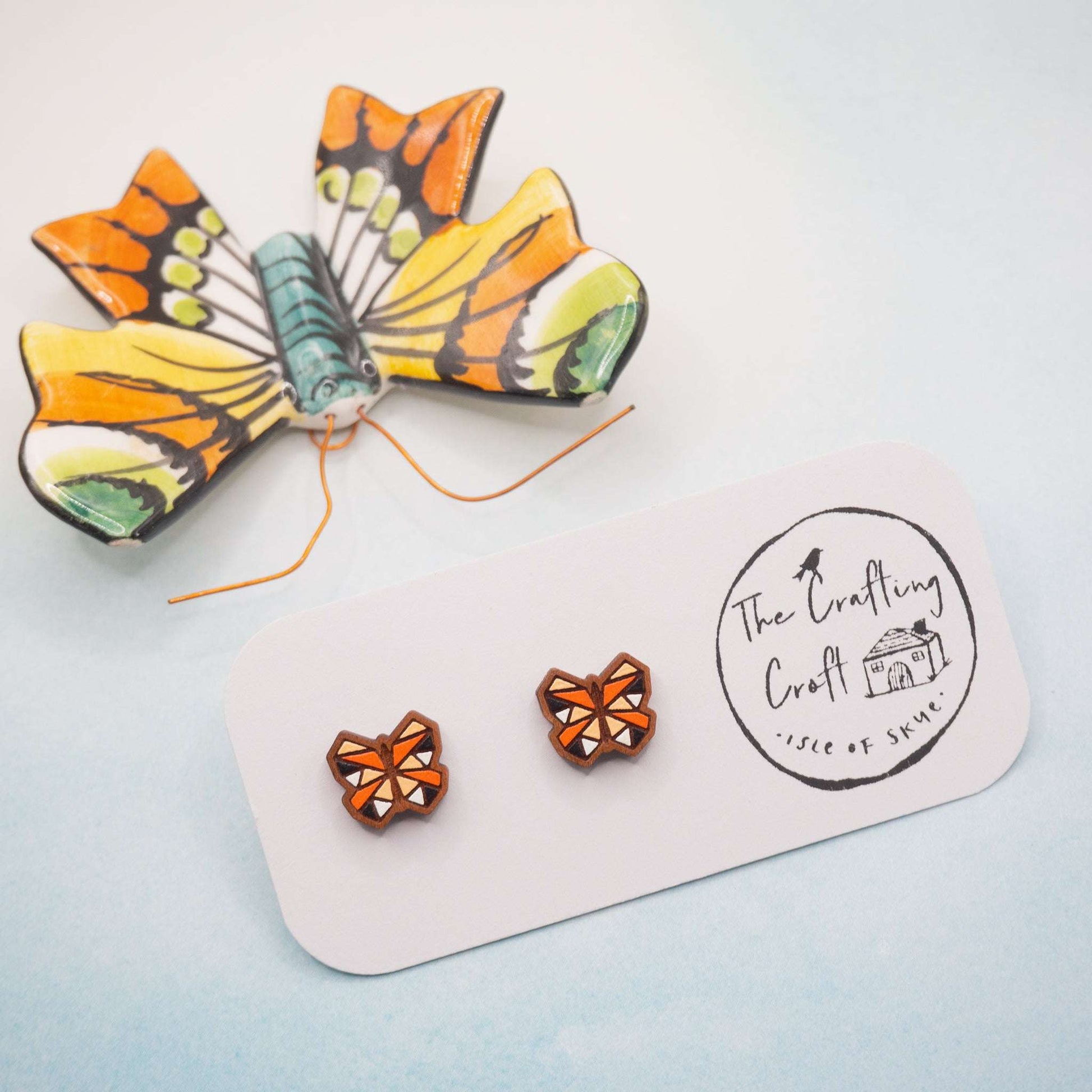 Orange butterfly painted stud earrings perfect gift for nature lovers