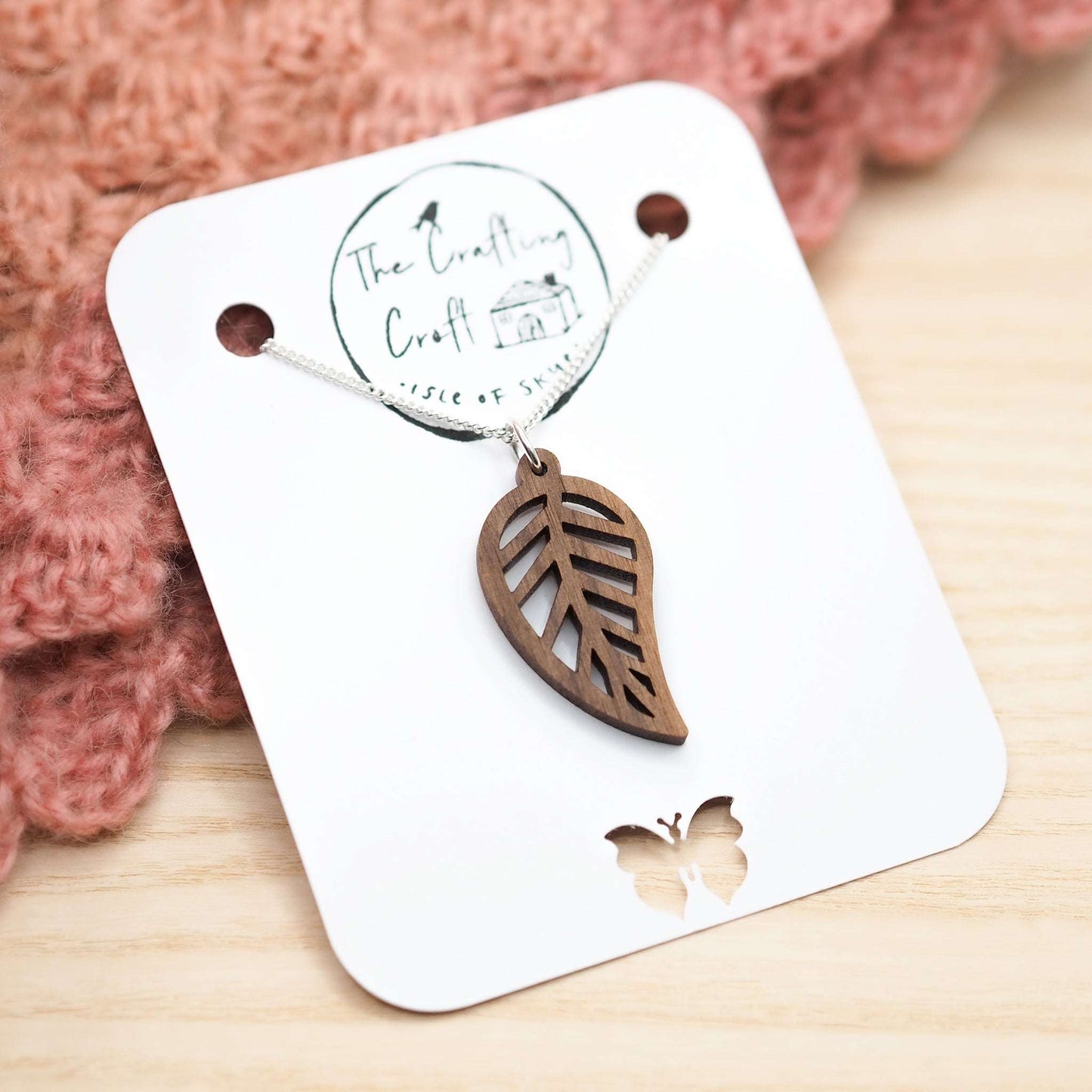 Treat yourself this autumn with our leaf outline necklace in solid walnut made on The Isle of Skye