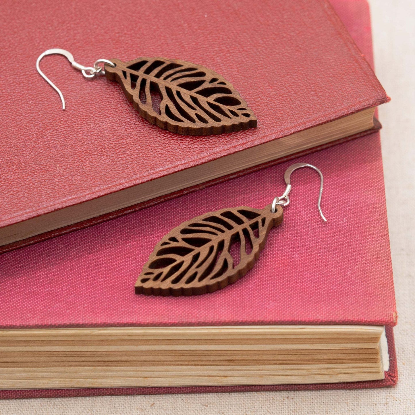 Leaf skeleton drop earrings with delicate sterling silver hooks