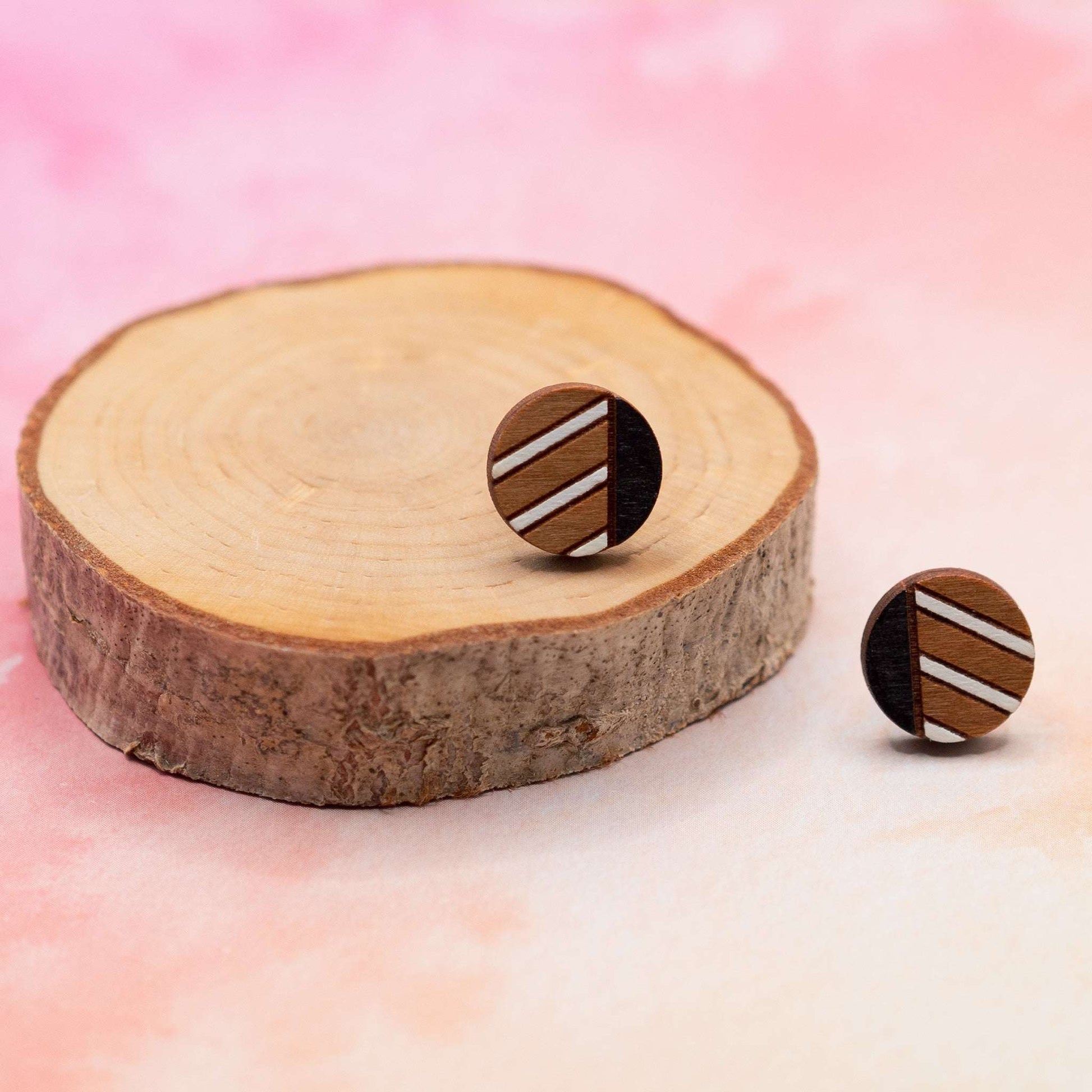 Monochrome geometric painted stud earrings with surgical steel backs