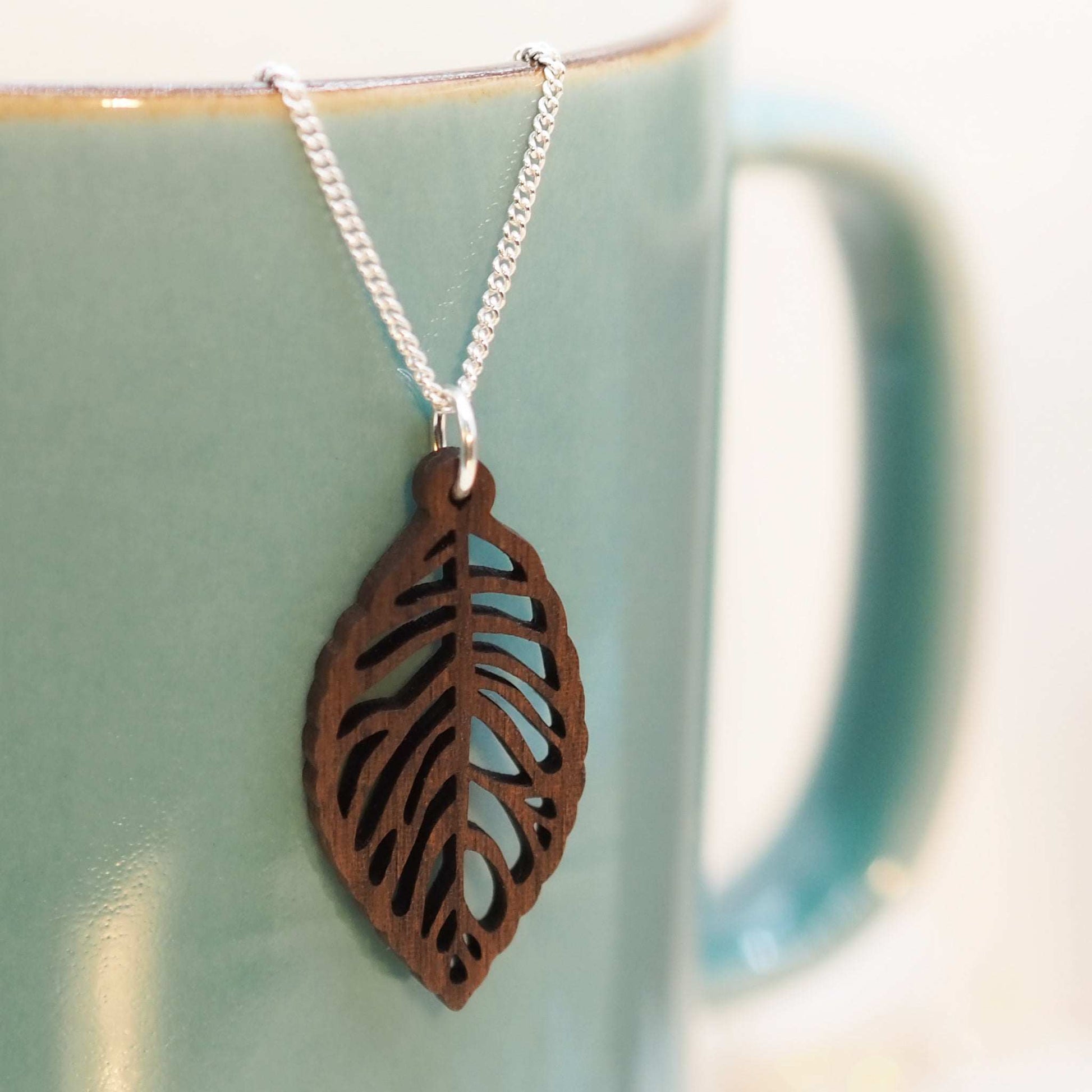 Leaf Skeleton Necklace - Unique Walnut Pendant, with 18" recycled sterling silver chain