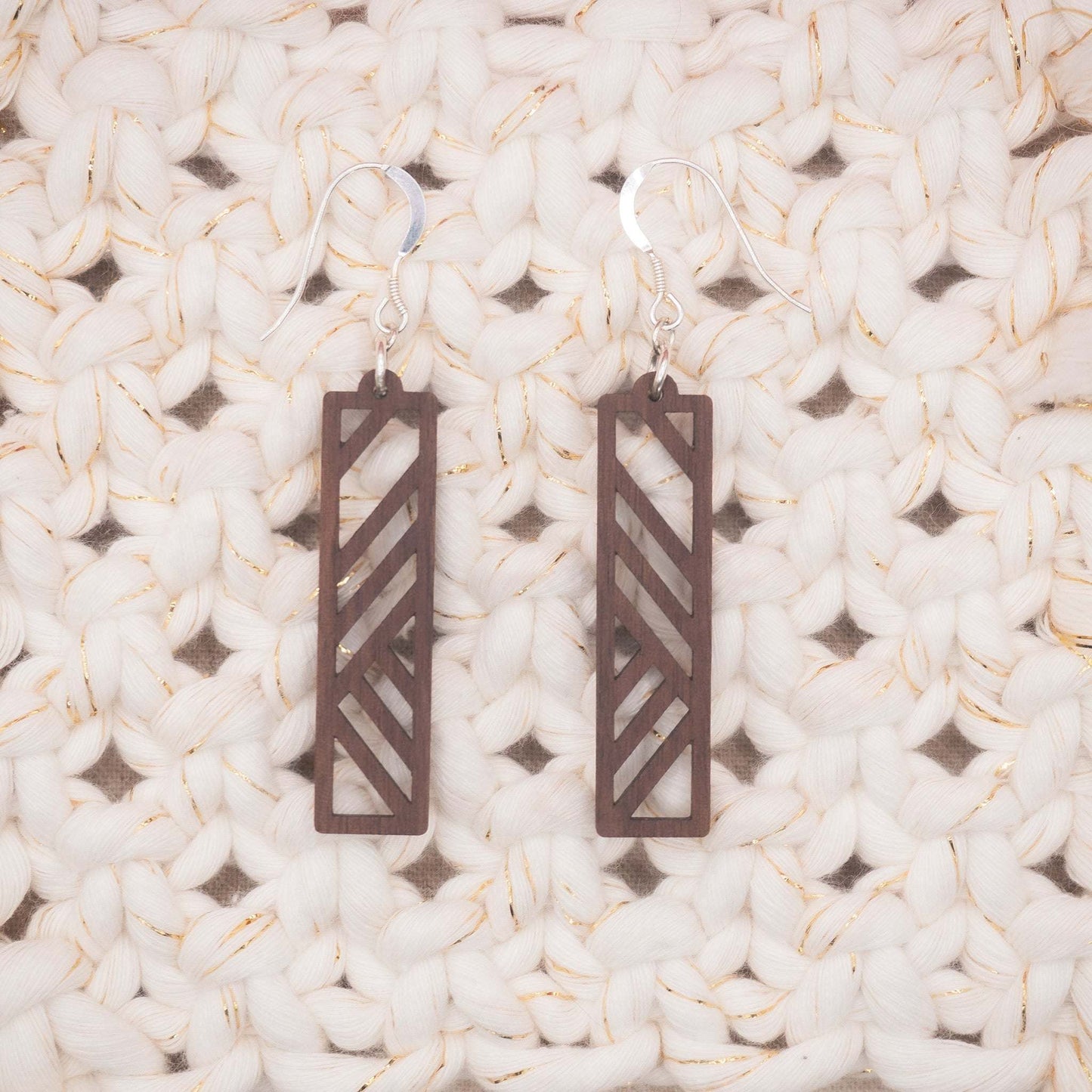 Geometric stripe drop earrings hung on recycled sterling silver hooks