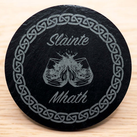 Slainte Mhath Gaelic slate coaster made on The Isle of Skye