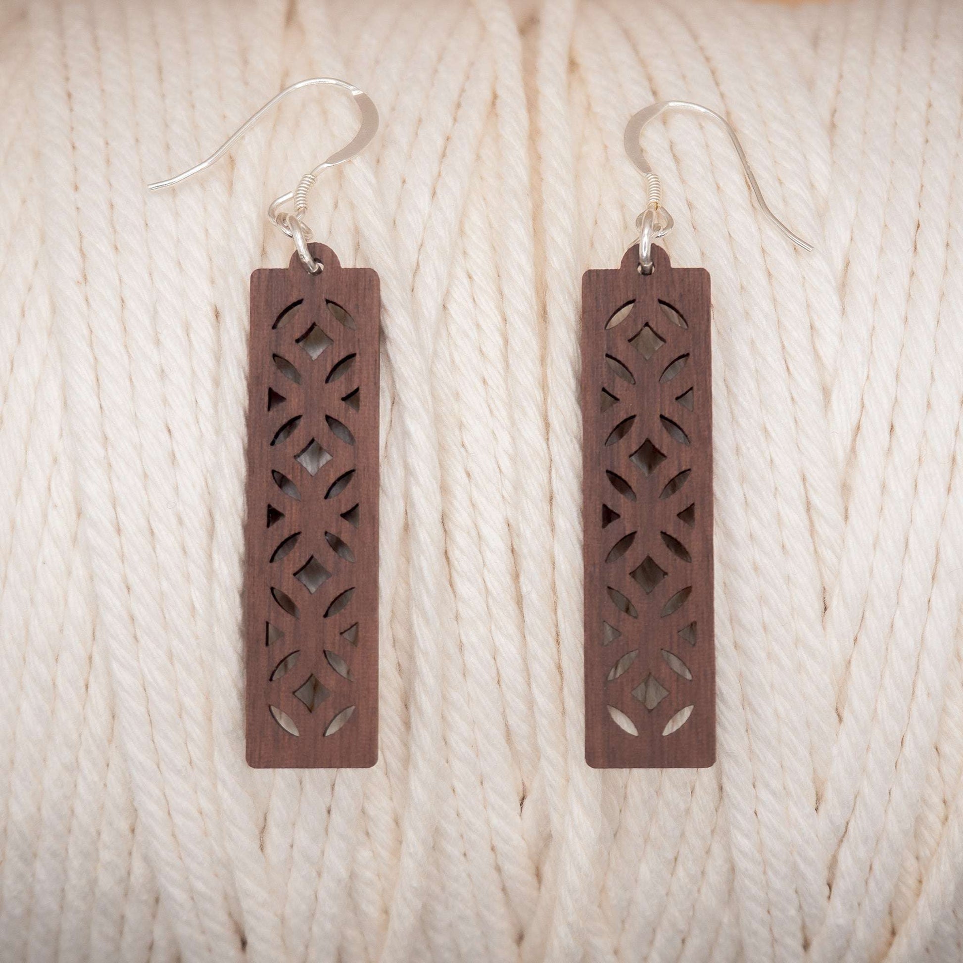 Geometric lattice drop earrings with recycled sterling silver hooks