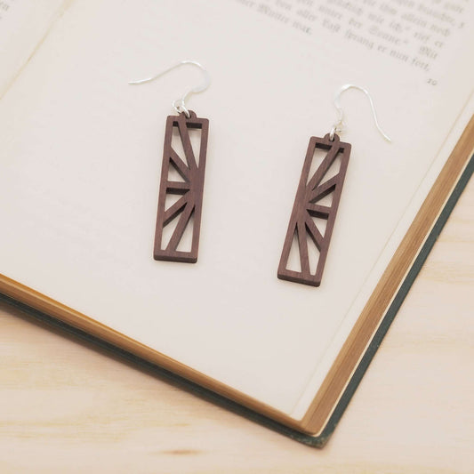 Geometric sunburst drop earrings with sterling silver hooks