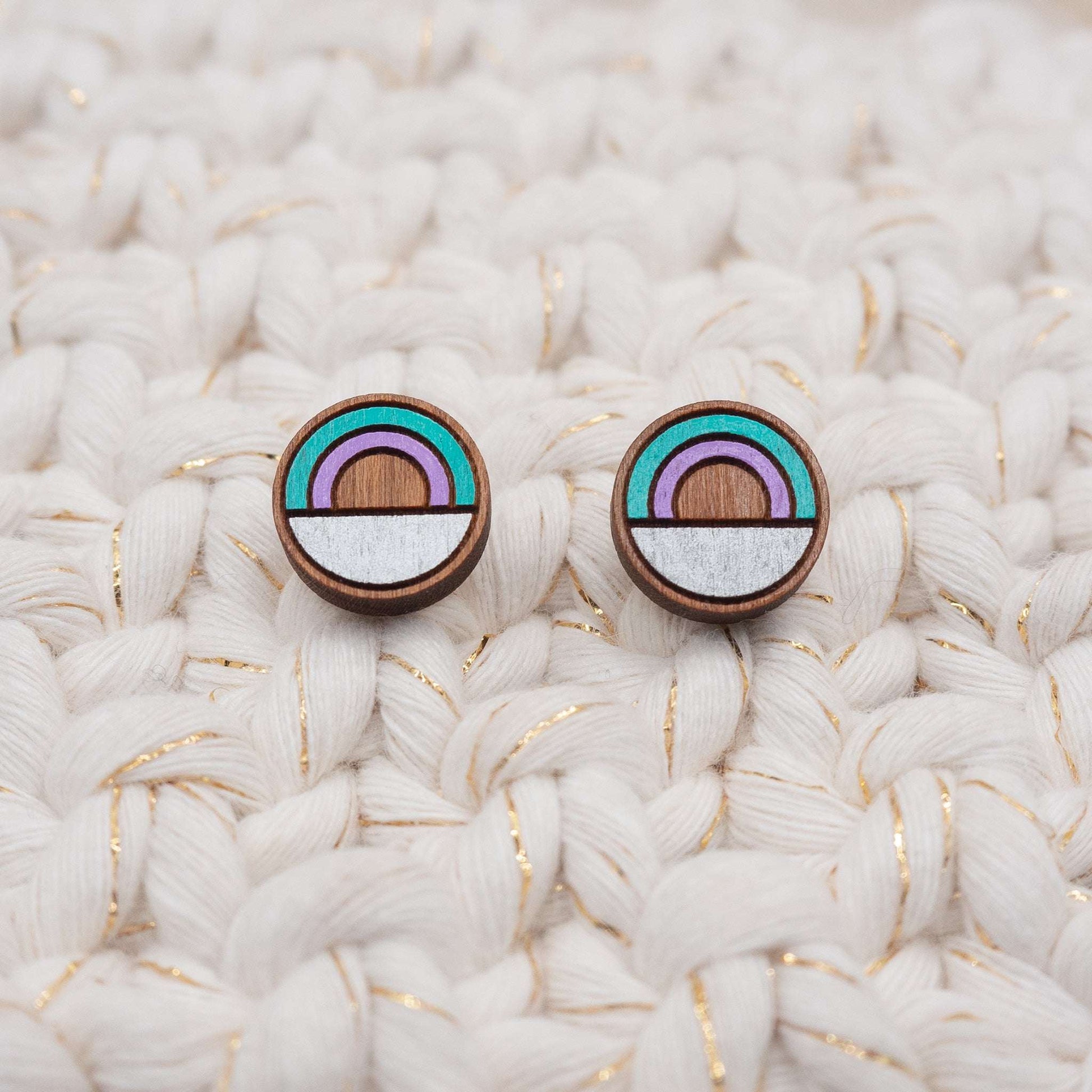 Teal rainbow style painted stud earrings