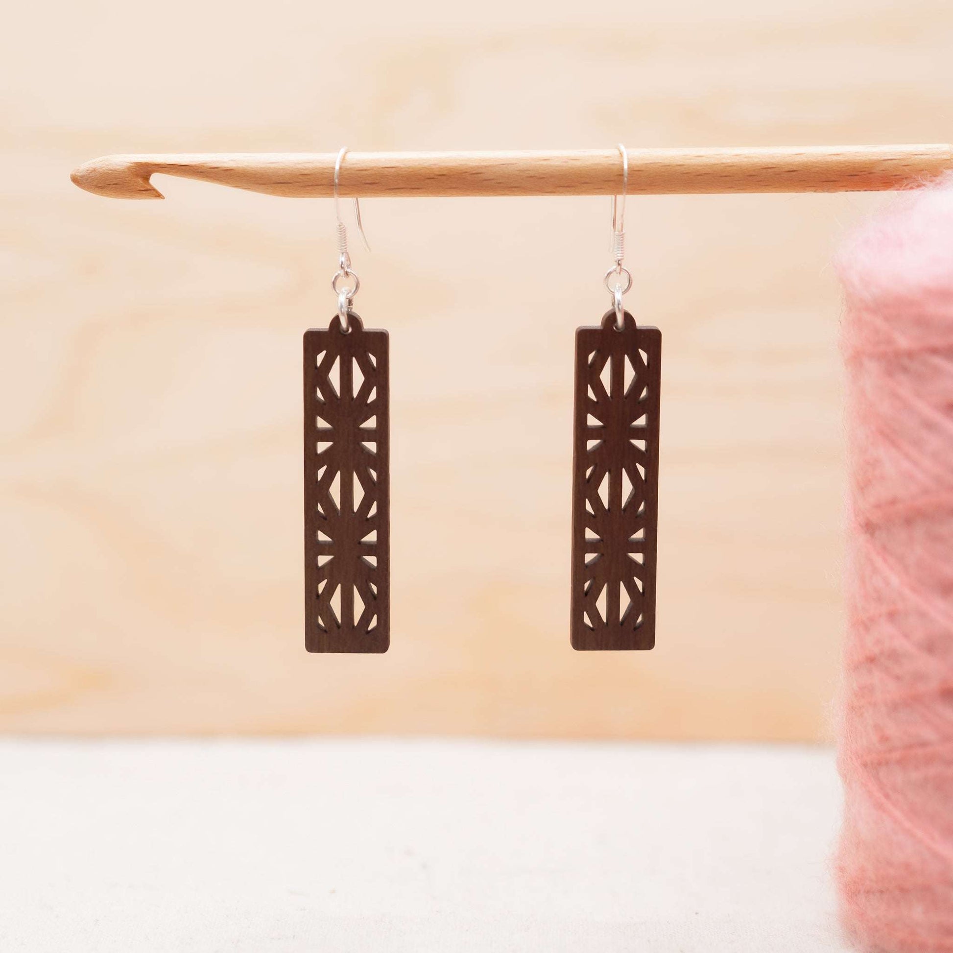 Geometric triangle drop earrings - with sterling silver hooks