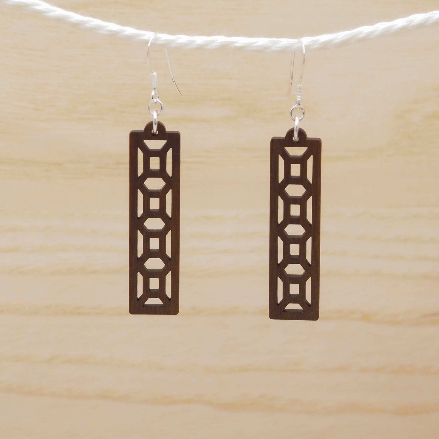 Geometric stained glass inspired drop earrings with sterling silver hooks