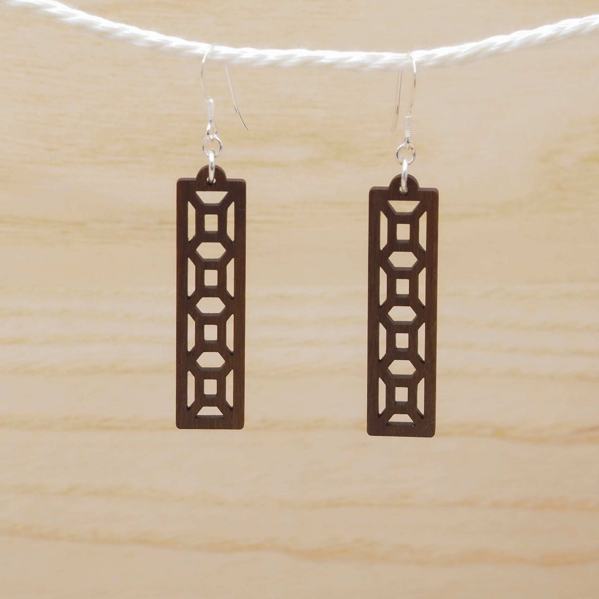 Geometric stained glass inspired drop earrings with sterling silver hooks