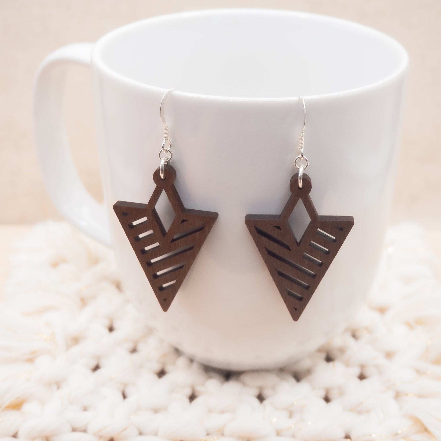 Chevron triangle drop earrings with sterling silver hooks