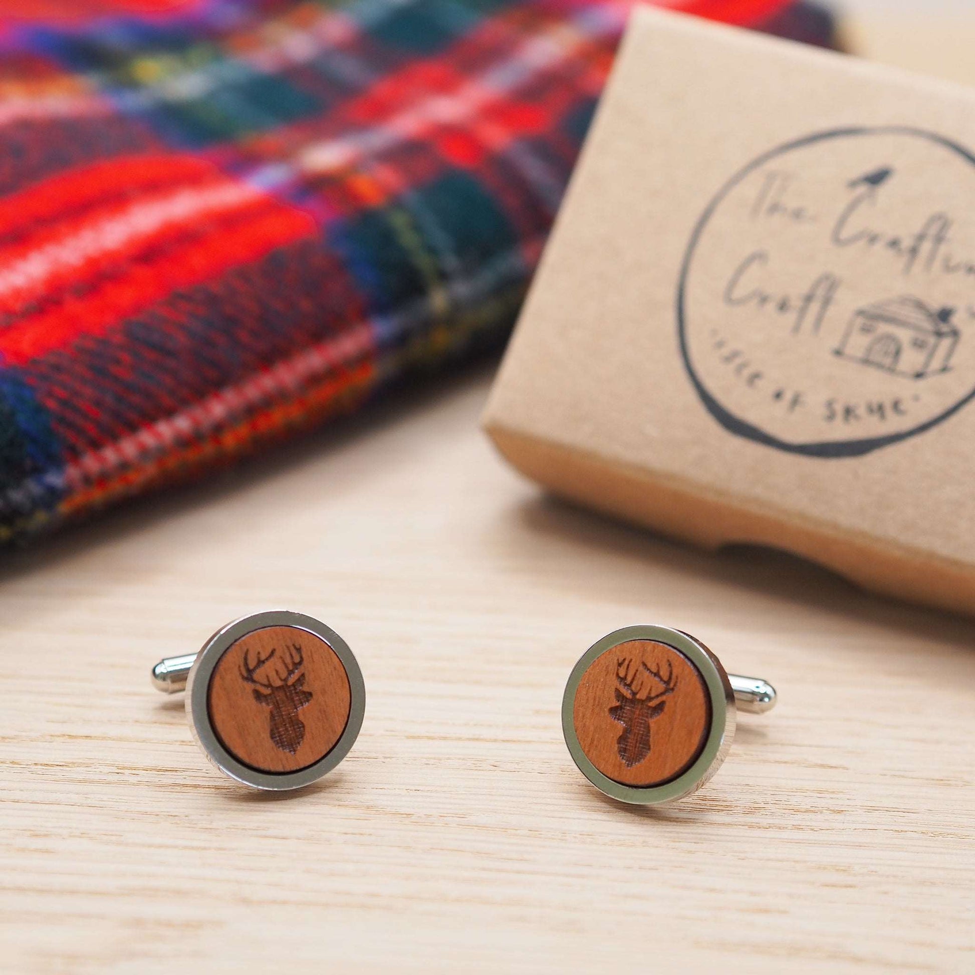 Stags head wooden cufflinks, the spirit of Scotland