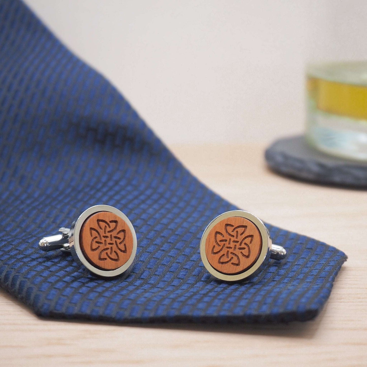 Celtic Knot wooden cufflinks symbolise eternity's loyalty, faith, love and friendship