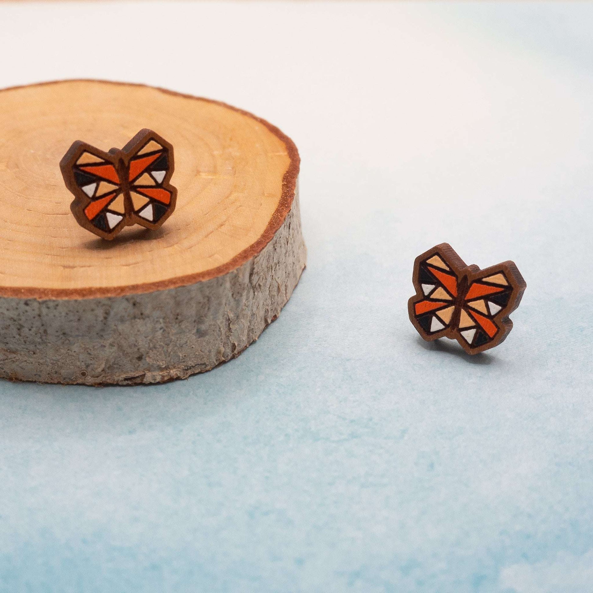 Orange butterfly painted stud earrings