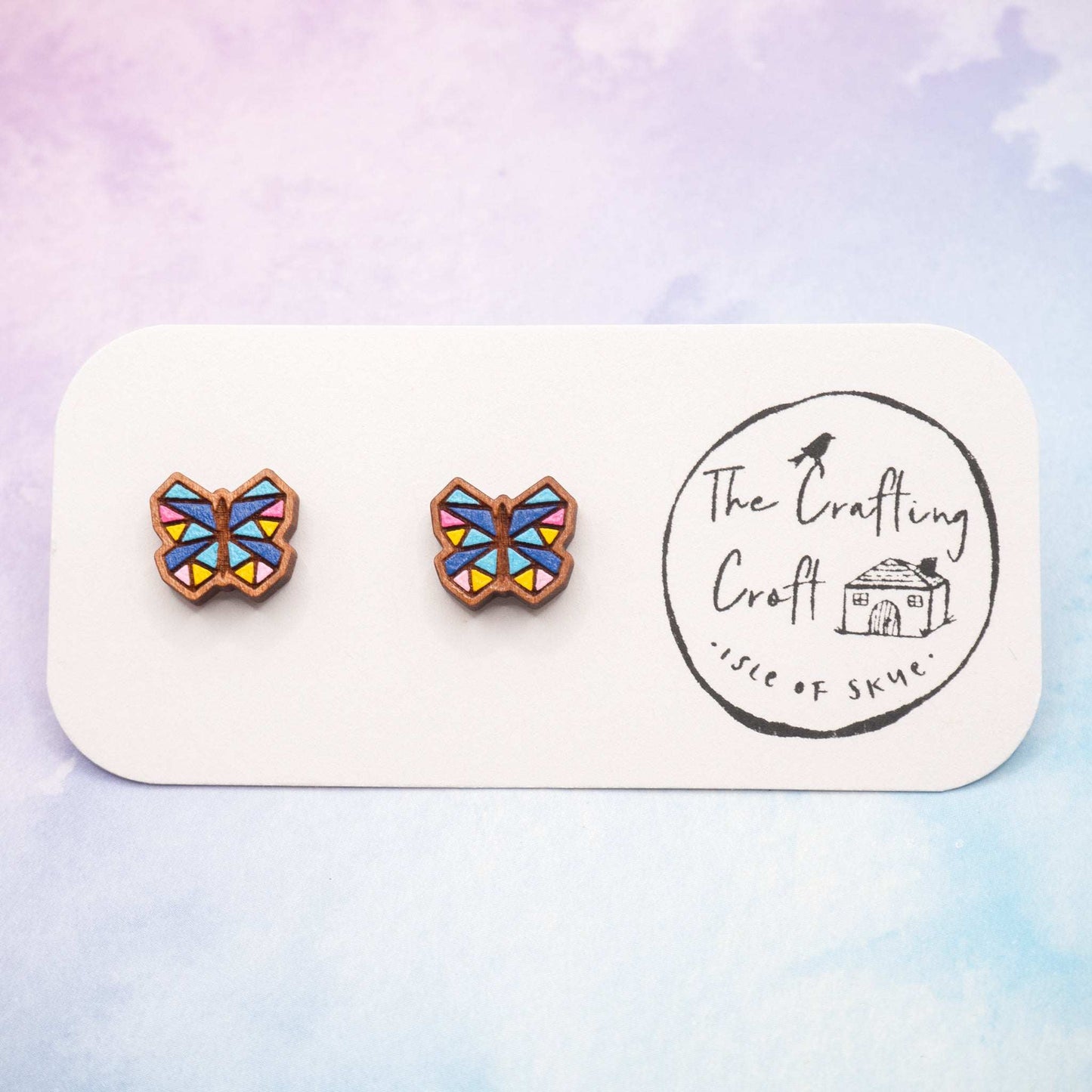 Gorgeous, quirky, blue butterfly painted stud earrings