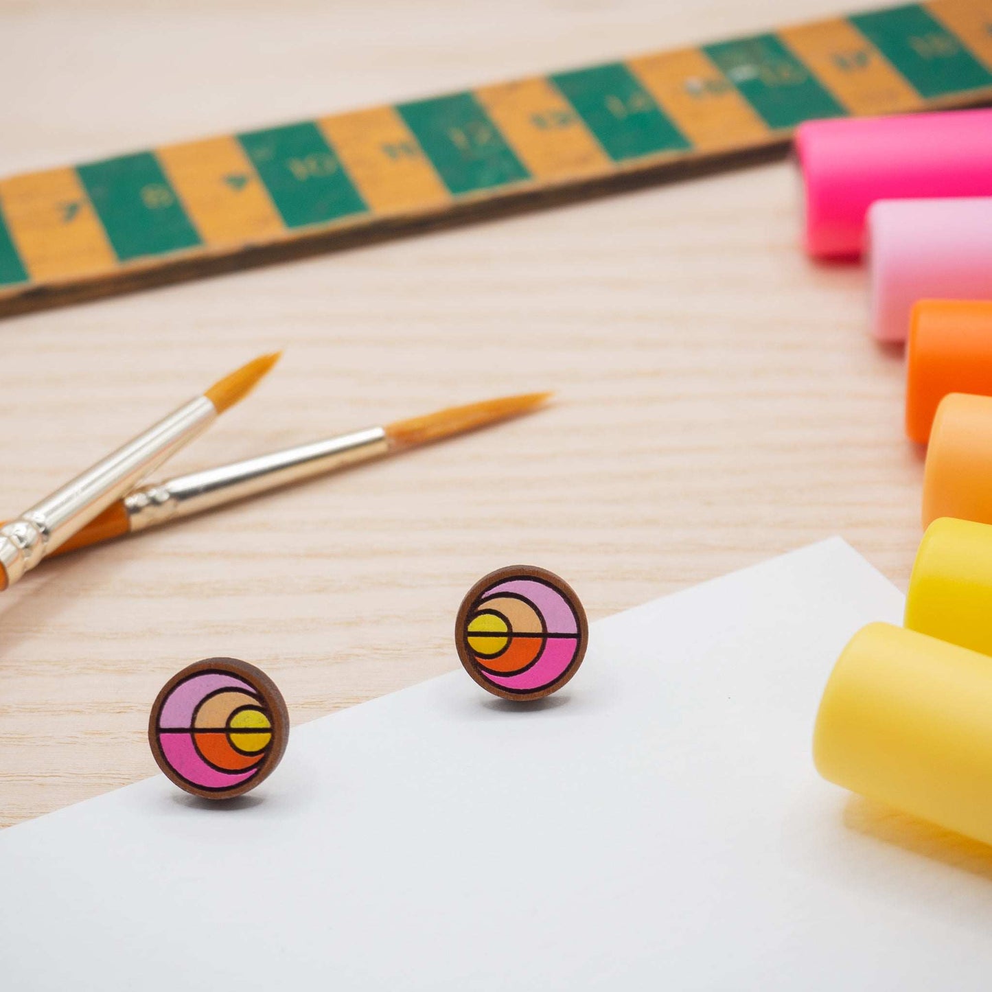 Sunset inspired painted stud earrings lovingly made on The Isle of Skye