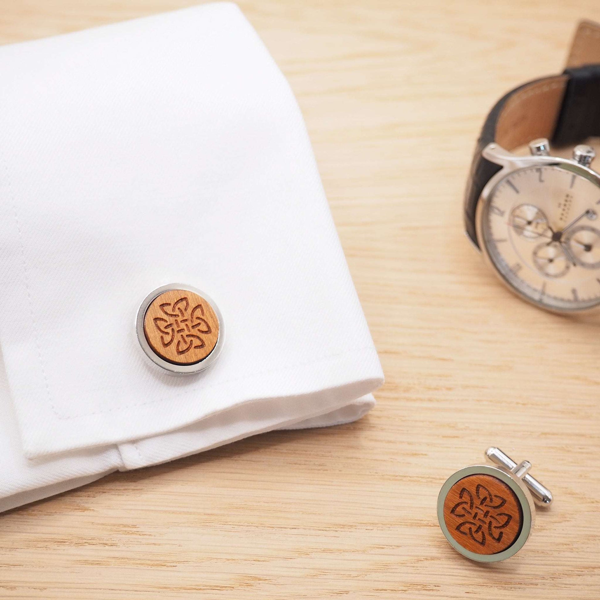 Celtic Knot wooden cufflinks, engraved symbol of a Celtic Knot special gift