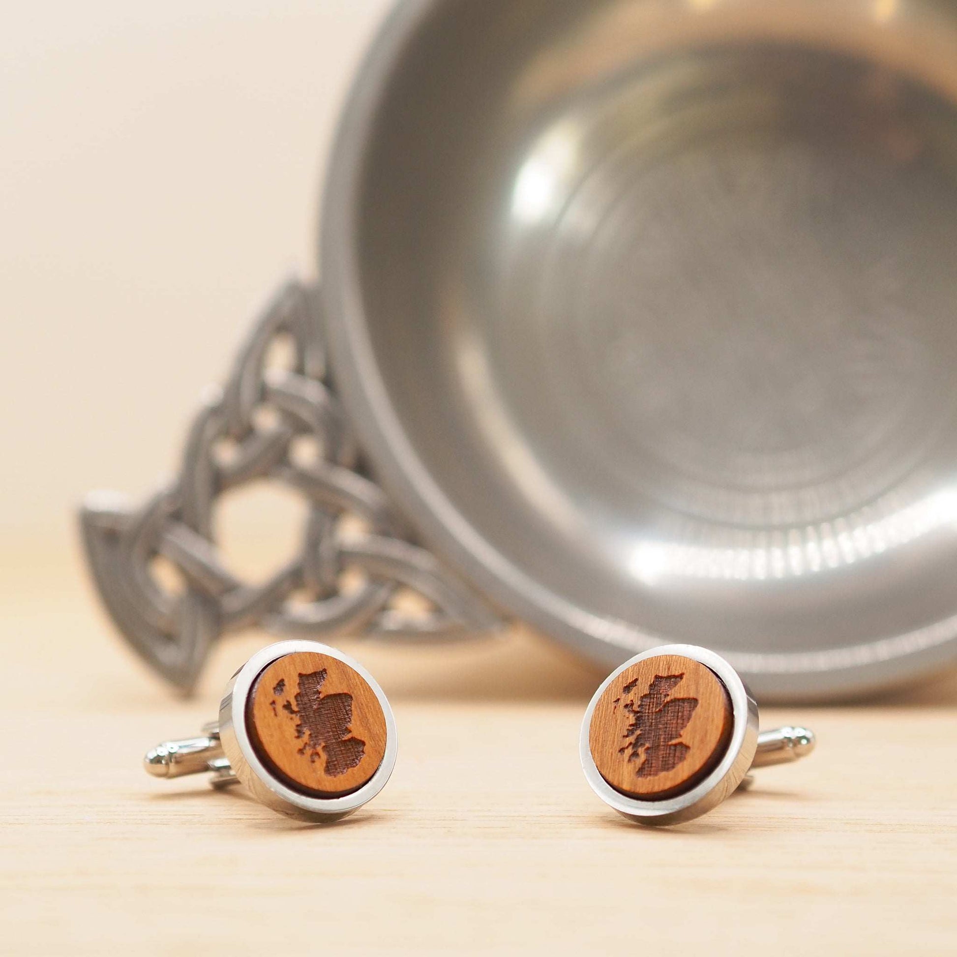 Scotland outline wooden cufflinks, Scottish wedding gift