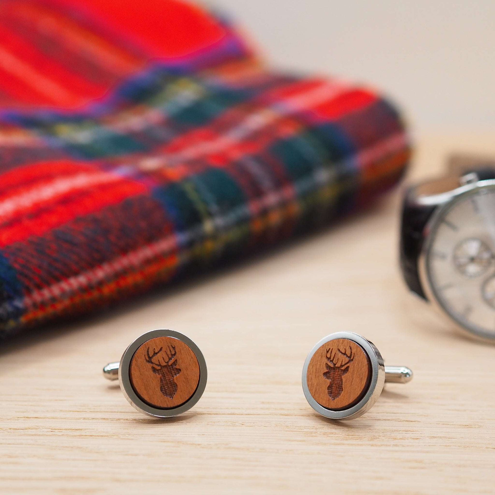 Stags head wooden cufflinks for groom, best man, father of the bride